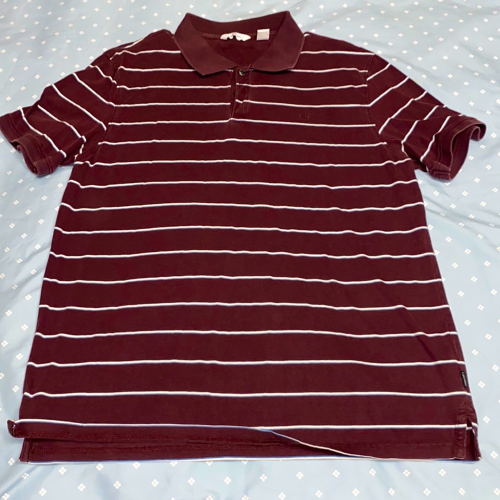 Medium, Maroon white and blue polo shirt